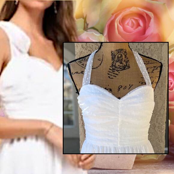 Lulus White Tulle Heart Dot Tie-Strap Luxe and Lovestruck Midi Dress Size S - Picture 4 of 10